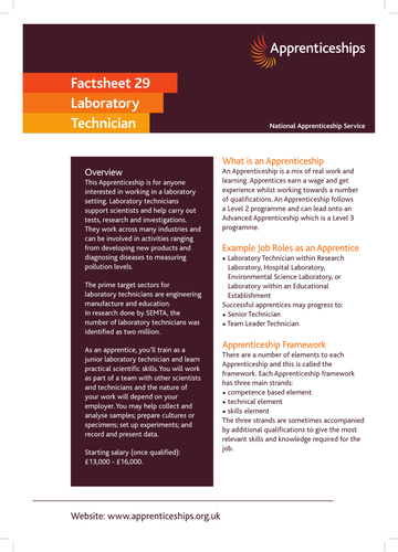 Lab Technician Apprenticeship Factsheet