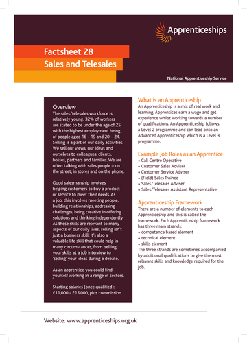 Sales & Telesales Apprenticeship Factsheet