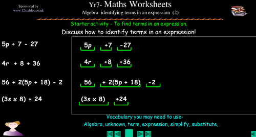 KS3 - Idenifying Terms and Simplfying Expressions