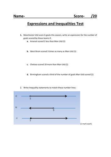 Inequalities and Expressions Test - KS3 / GCSE