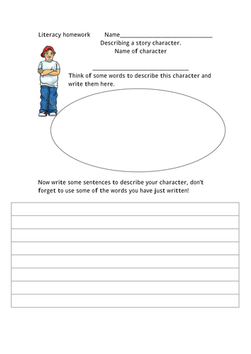 Homework sheets describing character and setting | Teaching Resources