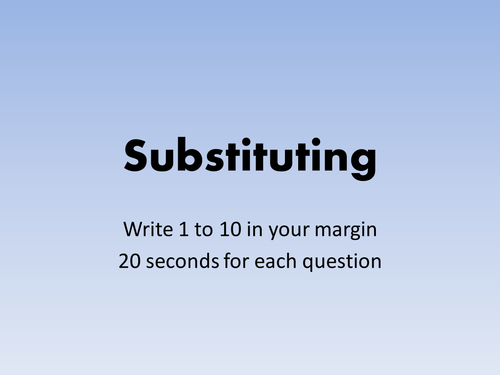 Substitution starter / pleanry quiz