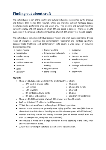 Creative and Cultural Skills: Craft