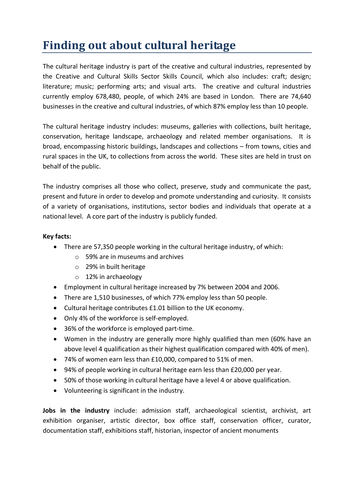Creative and Cultural Skills: Cultural Heritage