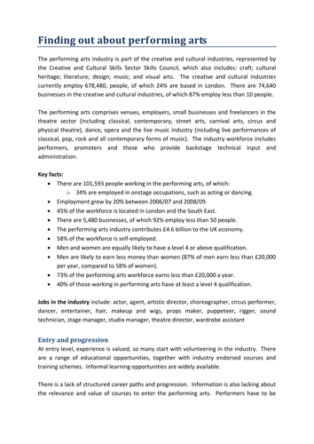 Creative and Cultural Skills: Performing Arts