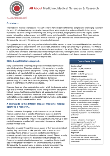 Medicine, Medical Sciences & Research Sector Overv