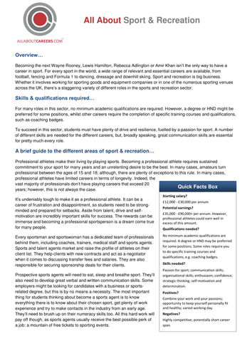 Sport & Recreation Sector Overview