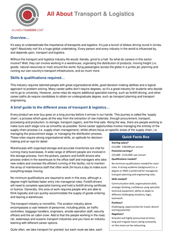 Transport & Logistics Sector Overview