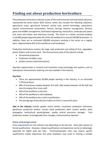 Agricultural Skills: Production Horticulture