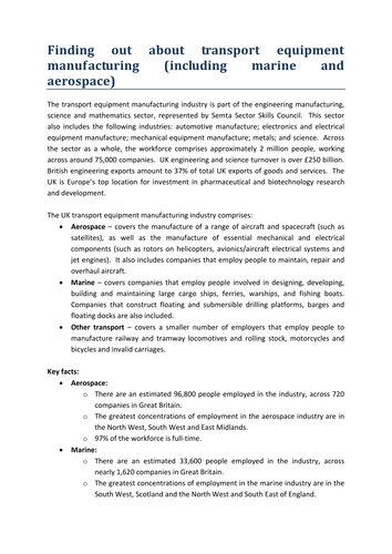 Transport Equipment Manufacturing Factsheet