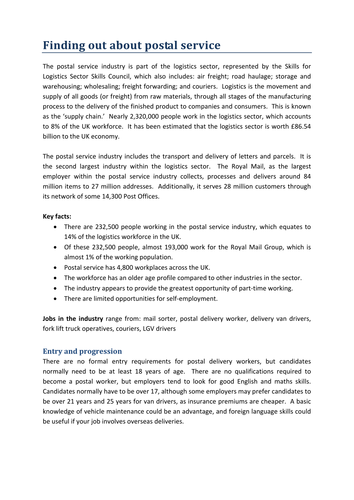 Skills for Logistics: Postal Services