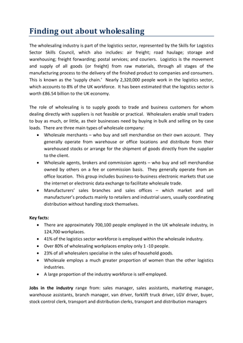 Skills for Logistics: Wholesaling