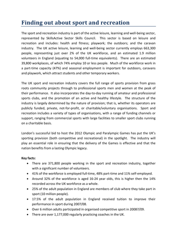 SkillsActive: Sport and Recreation