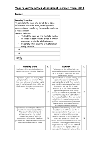 Assessment for learning peer marking grid