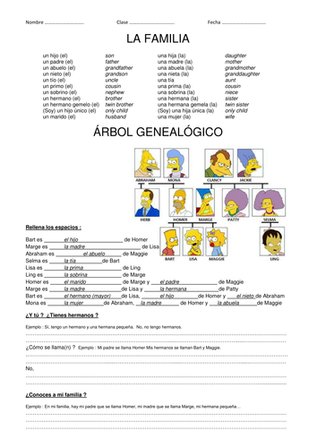 kindergarten worksheet members for family Family  misstdunne by Teaching  Los La Simpsons Familia