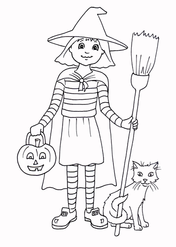 Halloween - Little Witch Colouring Page