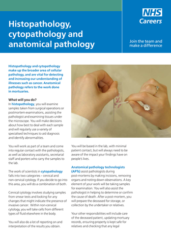 NHS Careers: Cellular and Anatomical Pathology