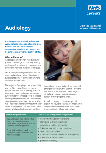 NHS Careers: Audiological Scientist