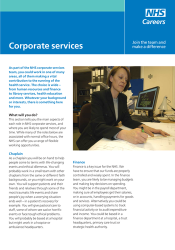 NHS Careers: Corporate services