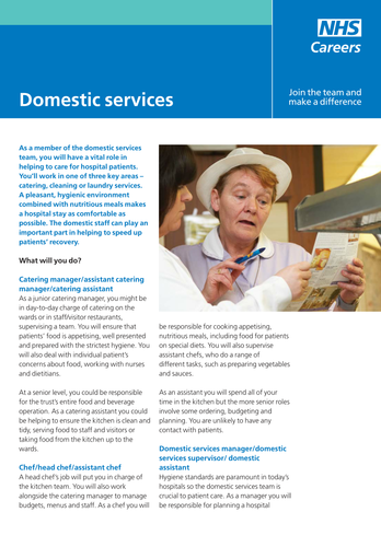 NHS Careers: Domestic services