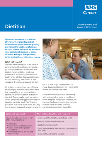 NHS Careers: Dietitian