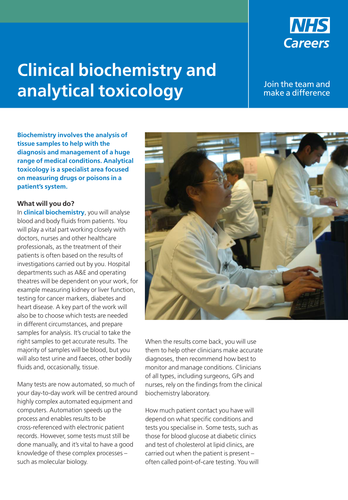 NHS Careers: Clinical Biochemistry