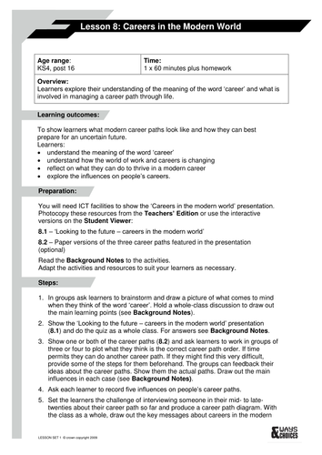 Lesson 8: Careers in the Modern World | Teaching Resources