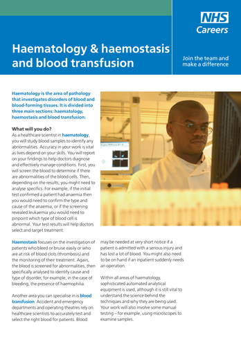 NHS Careers: Haematology