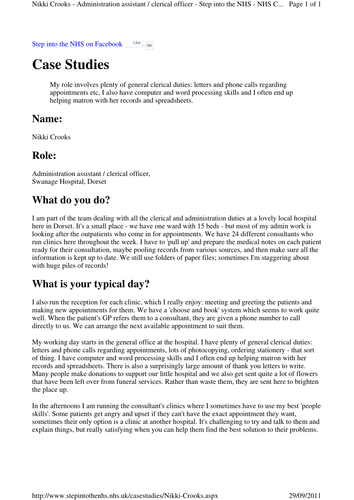 NHS Careers: Administration Assistant - Case Study