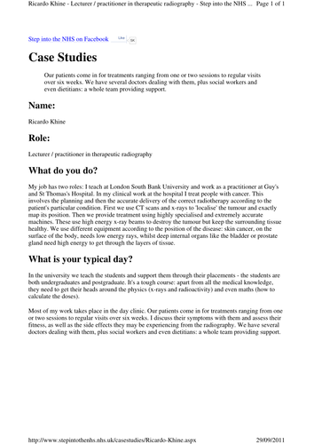 NHS Careers: Therapeutic Radiographer - Case Study