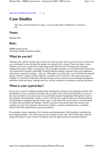 NHS Careers: MBBS Trainee Doctor - Case Study