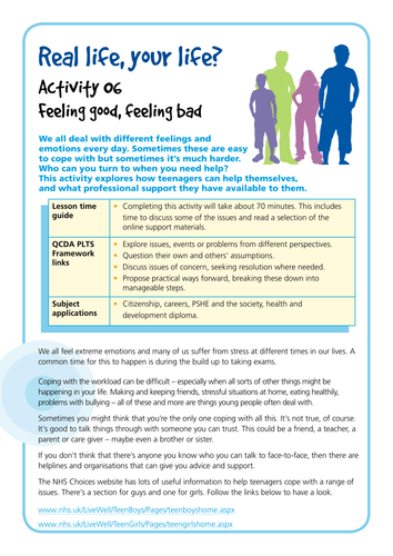 NHS Careers: Lesson Plan - Feeling Good/Bad