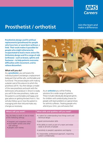 NHS Careers: Prosthetist / Orthotist