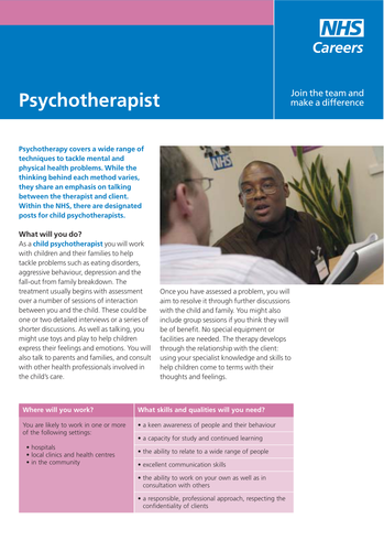 NHS Careers: Psychotherapist