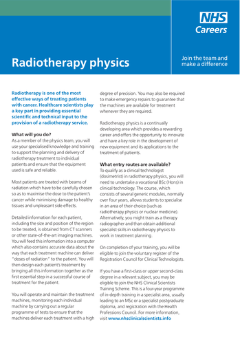 NHS Careers: Radiotherapy Physics