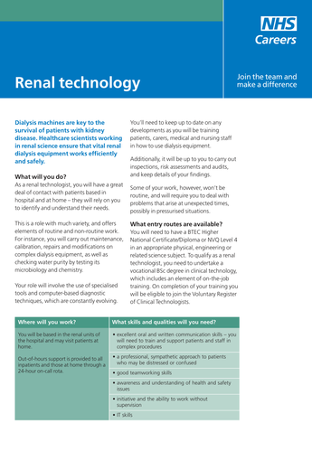 NHS Careers: Renal Technology