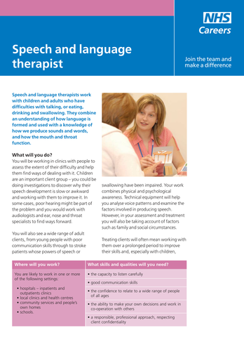 NHS Careers: Speech and Language Therapist