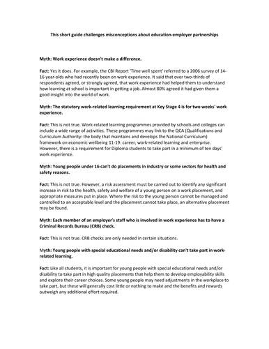 Myth buster guide to Work Experience