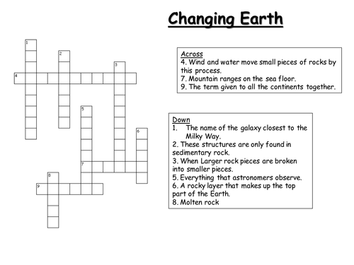 Changing earth crossword Teaching Resources