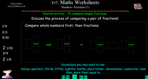 Comparing fractions worksheets