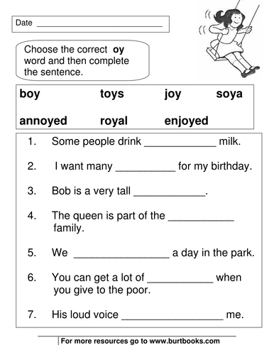 Phonics Worksheets  OY and OI sounds