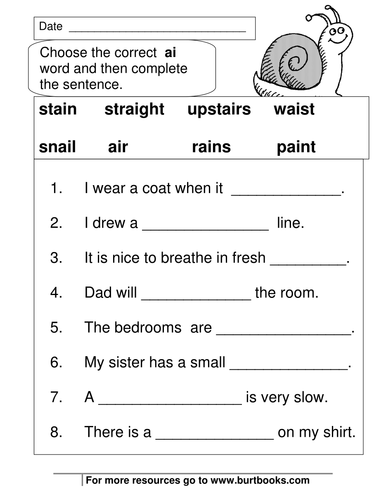 Phonics Worksheets  AI and AY sounds