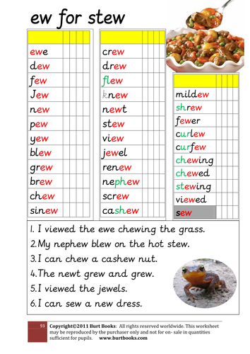 PHONIC WORKSHEETS EW AS IN STEW