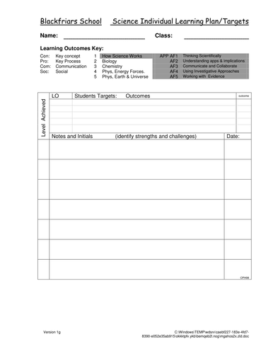 Individual Recording and Planning Sheet