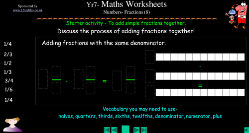 Adding fractions worksheets