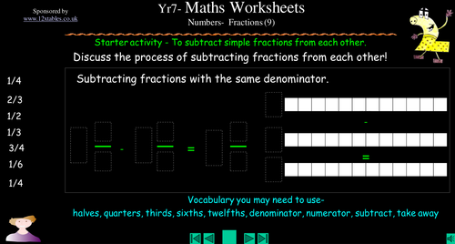Subtracting fractions