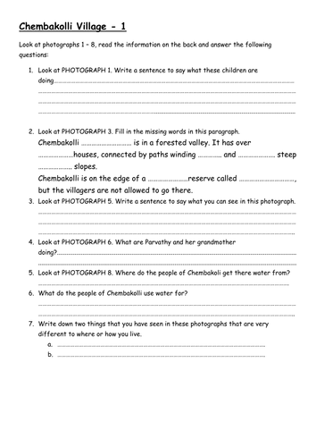Chembakolli Worksheet to go with Action Aid Pack