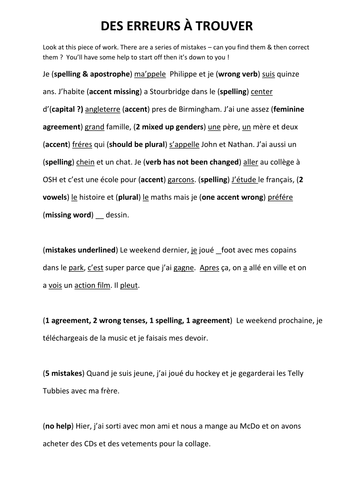 spot the error in French for KS3