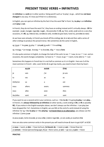 verb & infinitive in French