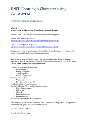 10 WEEK UNIT: Creating A Character - Stanislavski